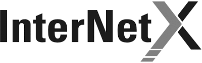 InterNetX Logo - fetter schwarzer Text, stilisiertes graues X; ideal für eine Full-Service-Werbeagentur.