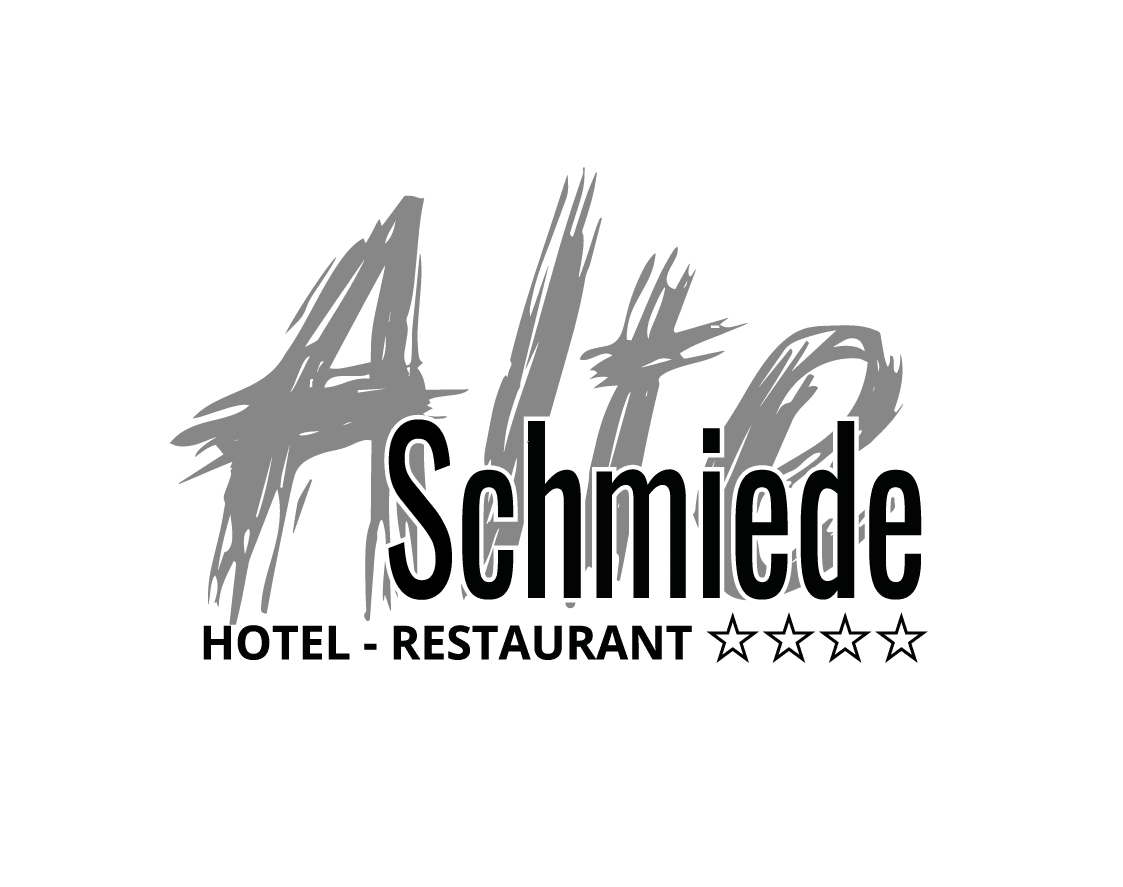Logo für das Hotel-Restaurant Alte Schmiede mit drei Sternen auf weißem Hintergrund.