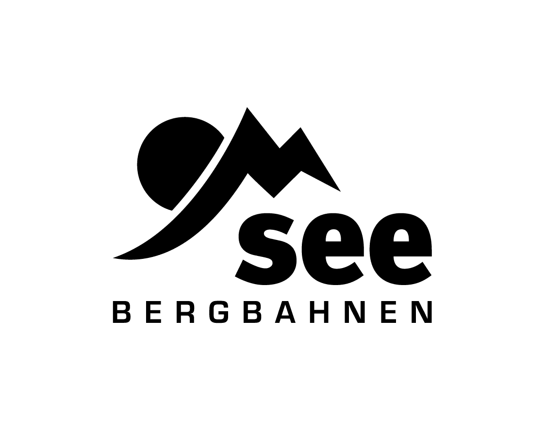 Schwarzes Berglogo mit der Aufschrift see BERGBAHNEN auf weißem Hintergrund.