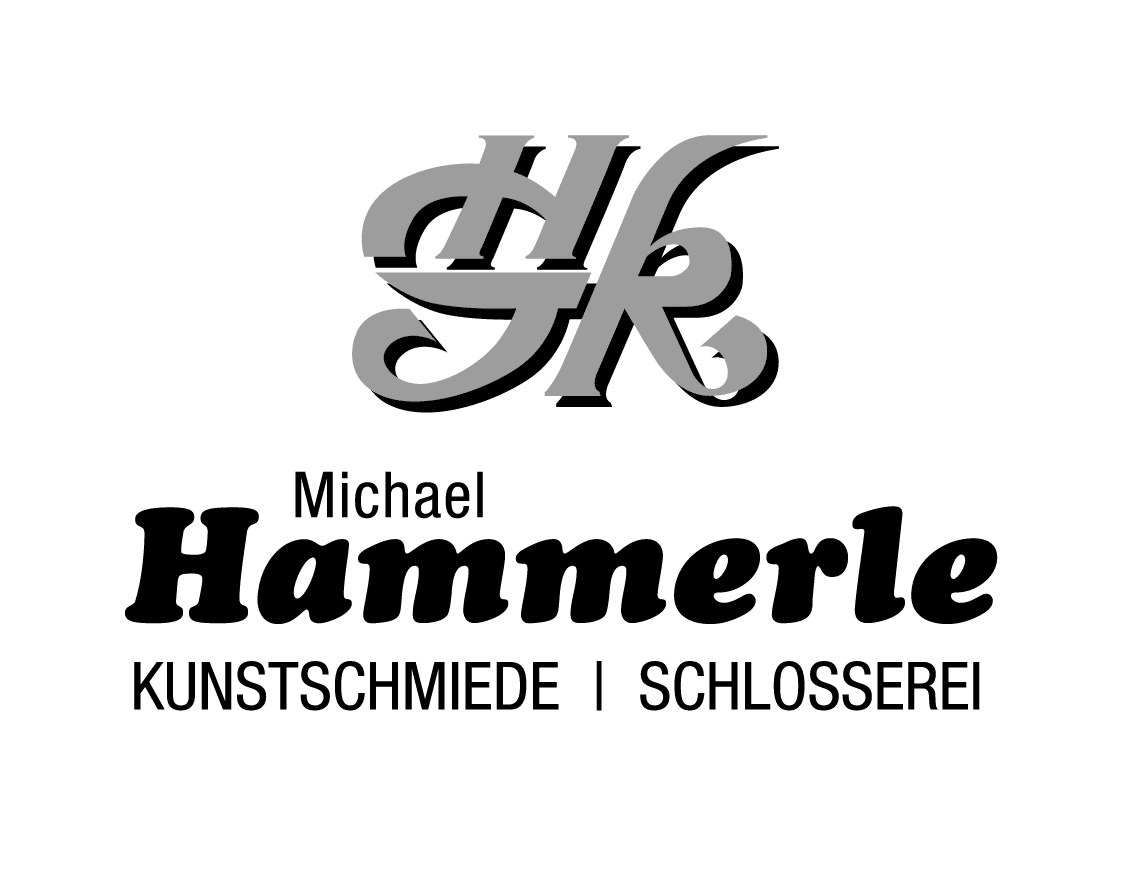 Logo mit stilisiertem HK, Michael Hammerle, und deutschen Worten Kunstschmiede | Schlosserei.