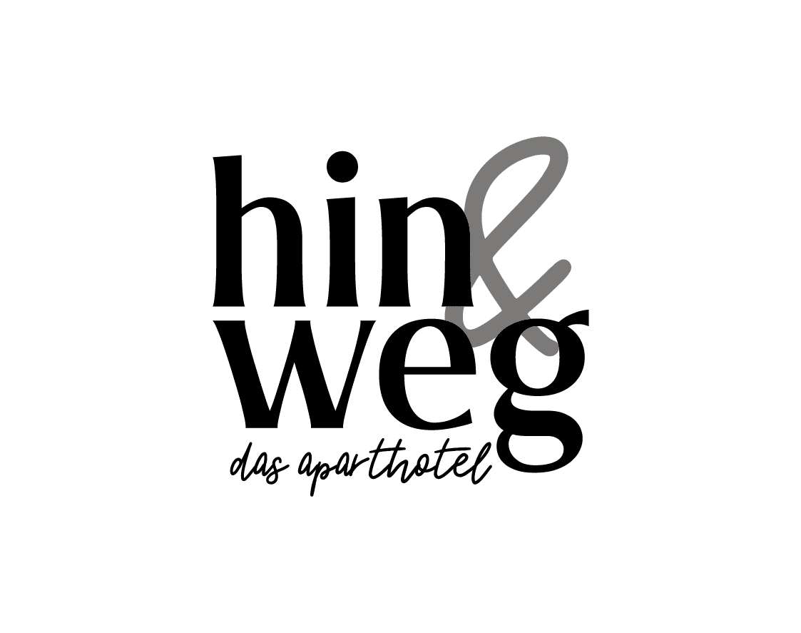Logo mit dem Text hin & weg das aparthotel in Fett- und Schreibschrift auf weißem Hintergrund.