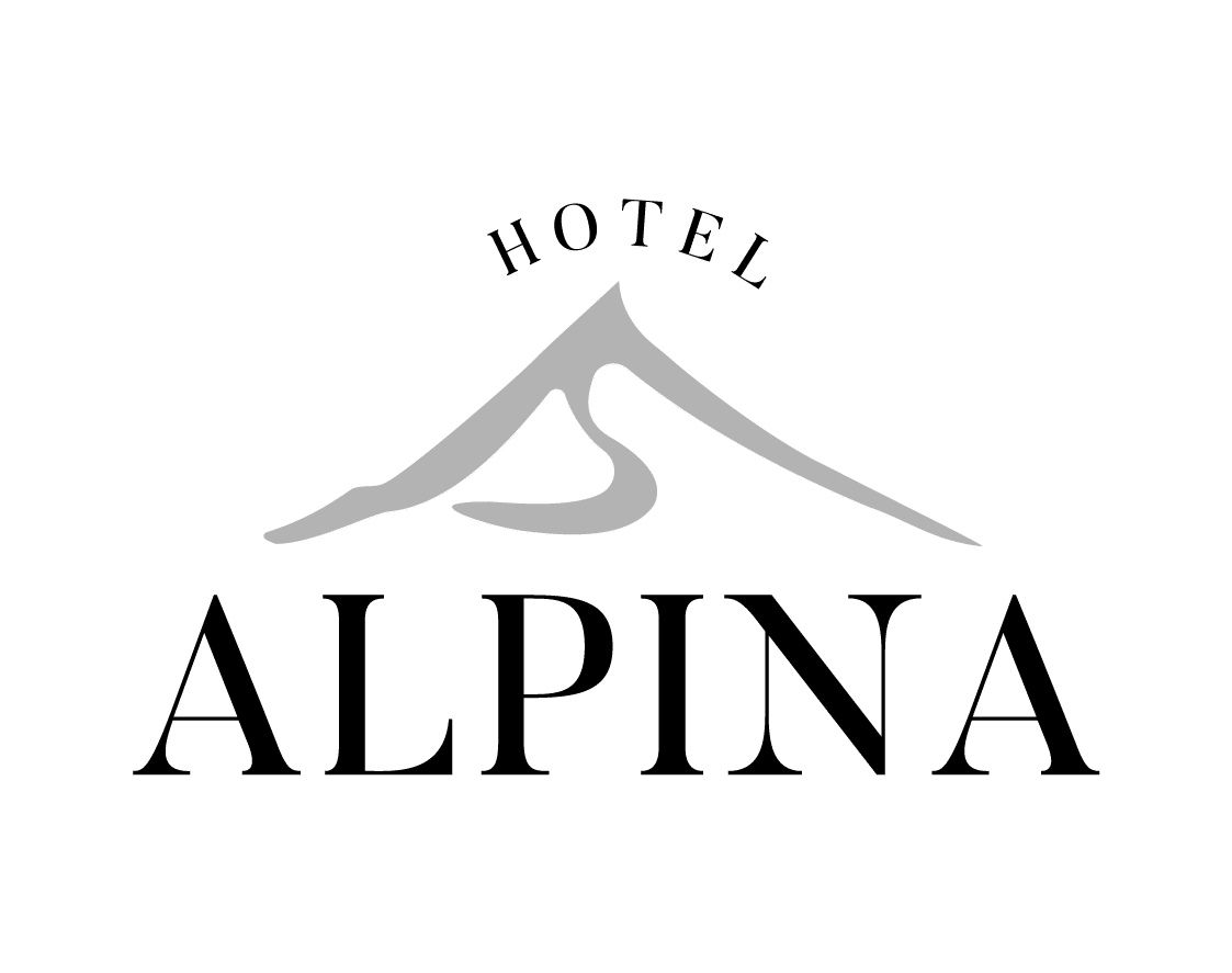 Logo für das Hotel Alpina mit einem stilisierten Berg über dem Wort ALPINA in fetten Buchstaben.