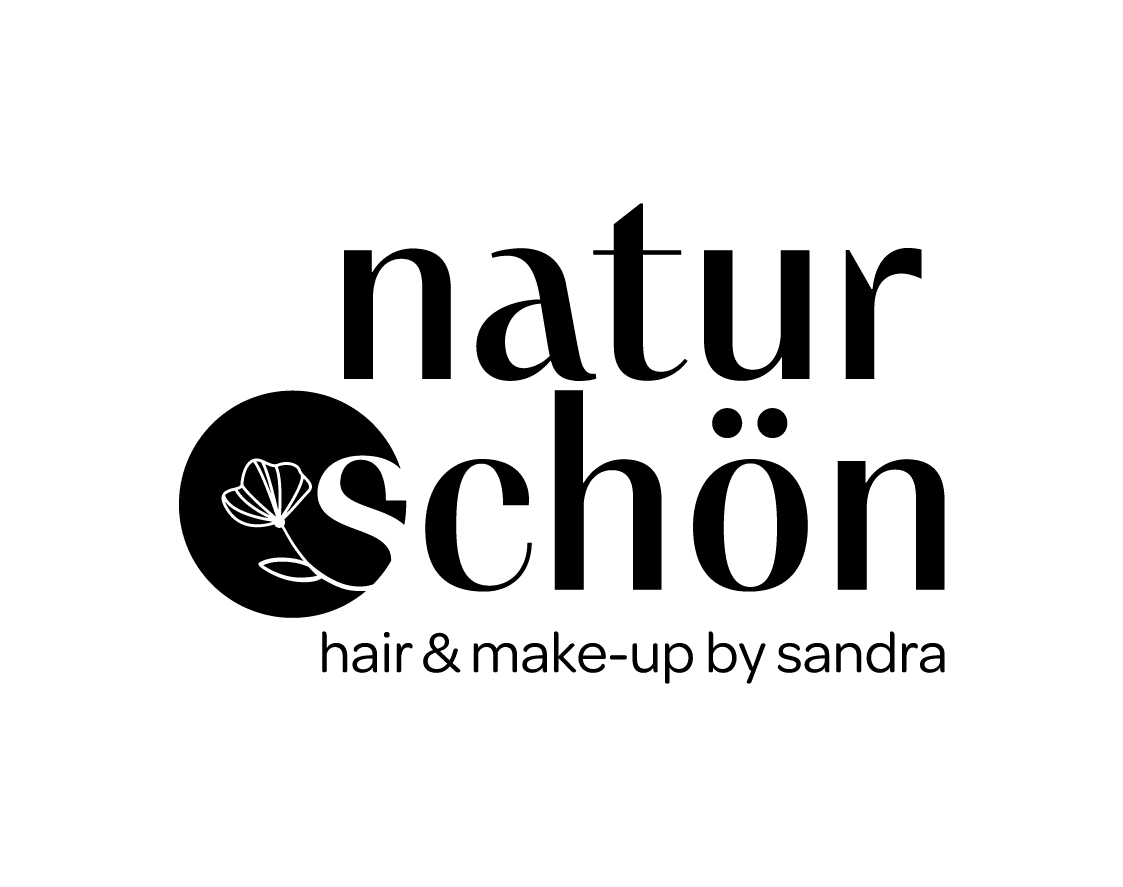 Logo für naturschön mit einer Blumenillustration und Text hair & make-up by sandra.