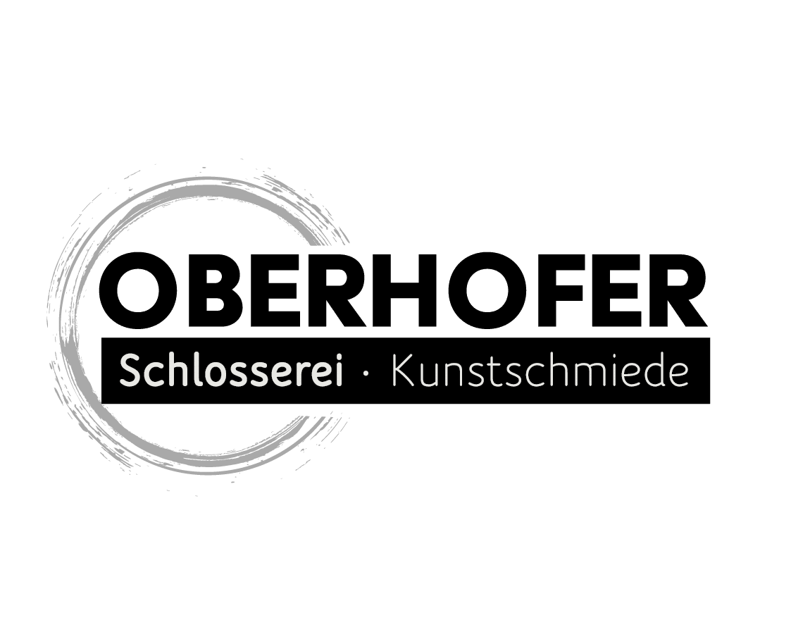 Logo mit dem Text Oberhofer Schlosserei - Kunstschmiede und einem runden Pinselstrich.