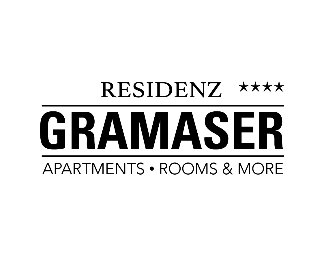 Logo für Residenz Gramaser: APARTMENTS - ROOMS & MORE mit vier Sternen über dem Namen.