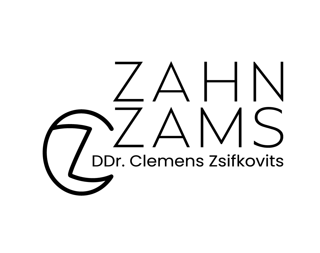 Logo mit Text: ZAHN ZAMS DDR. Clemens Zsifkovits und einer stilisierten Zahngrafik.